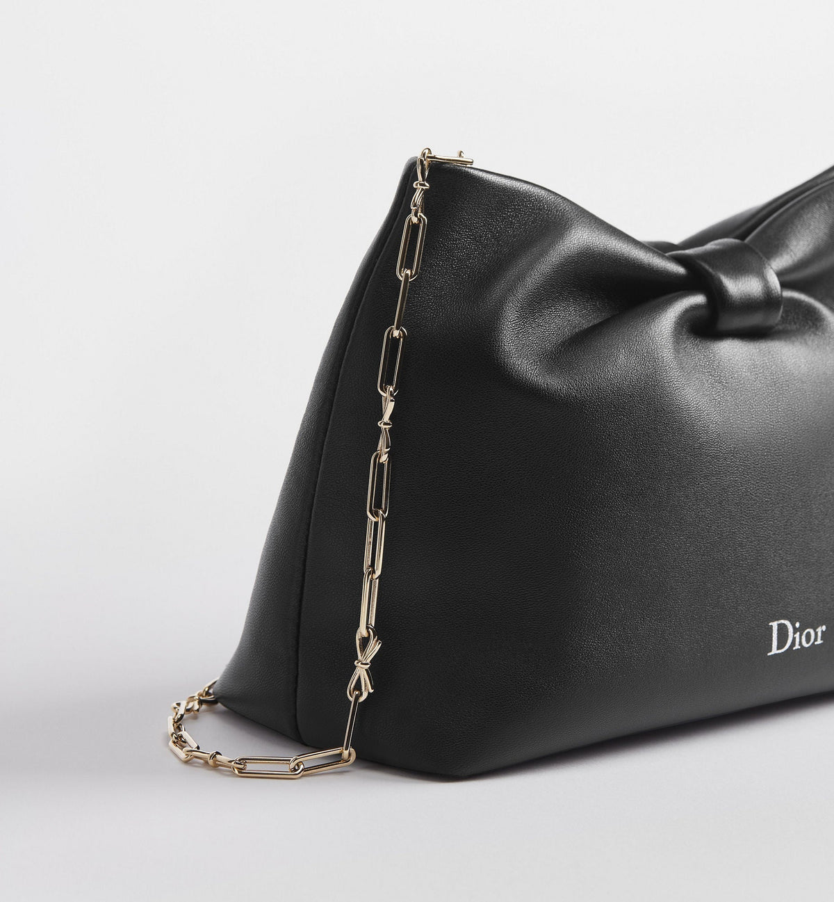 Small Bow Luxury Handbag With Black Lambskin And Chain Strap