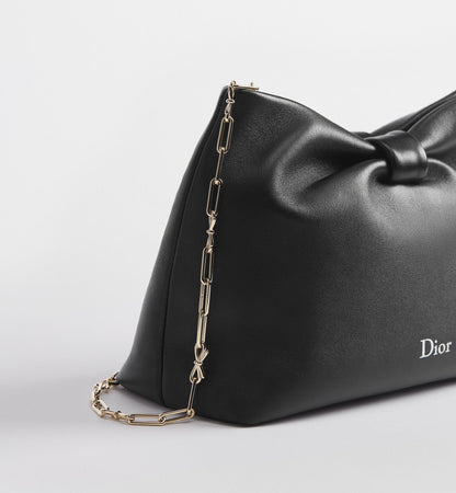 Small Bow Luxury Handbag With Black Lambskin And Chain Strap