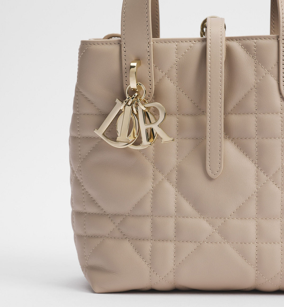 Small Toujours Vertical Designer Shoulder Tote With Powder Beige Macrocannage Calfskin And Strap