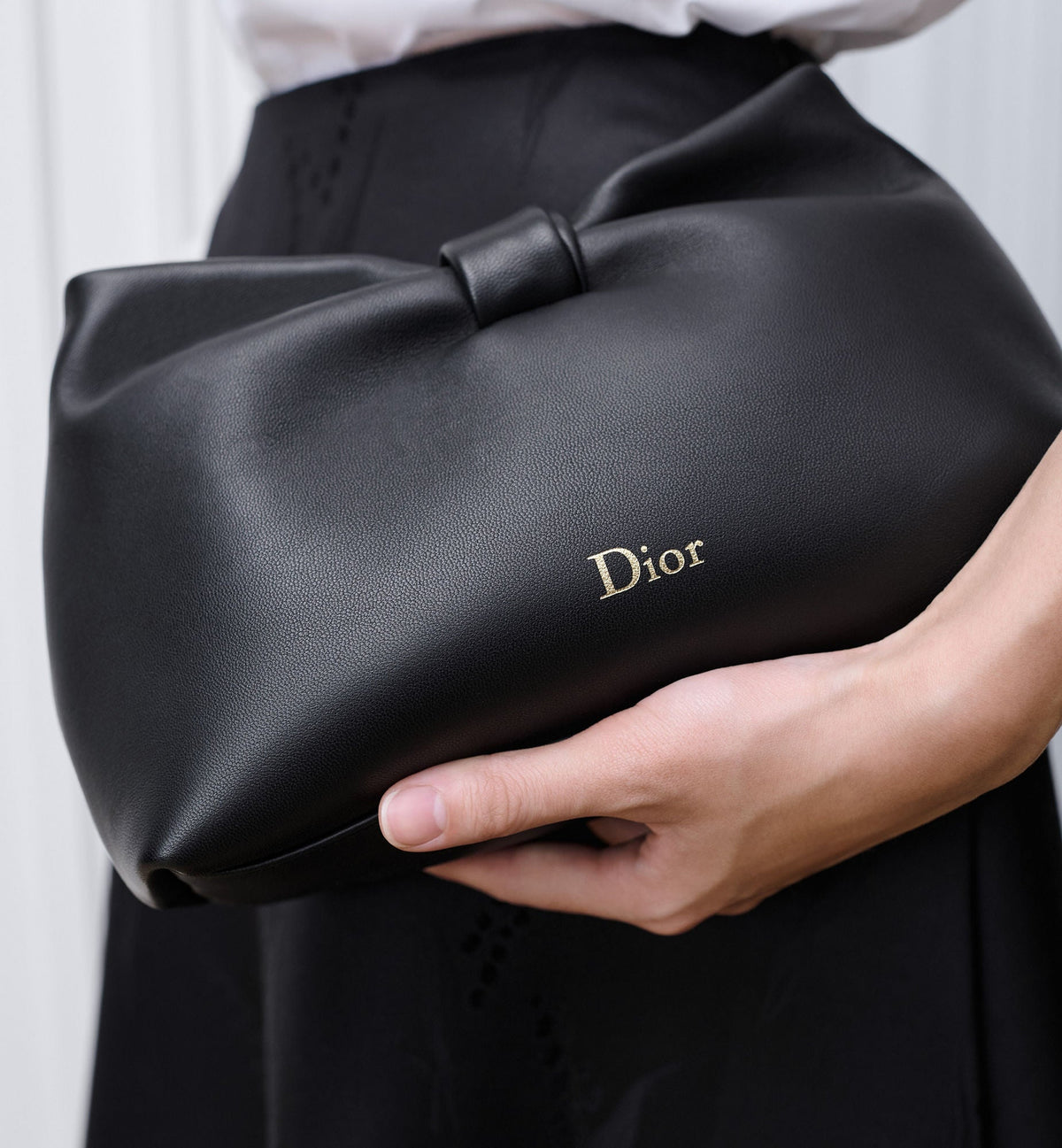 Small Bow Luxury Handbag With Black Lambskin And Chain Strap