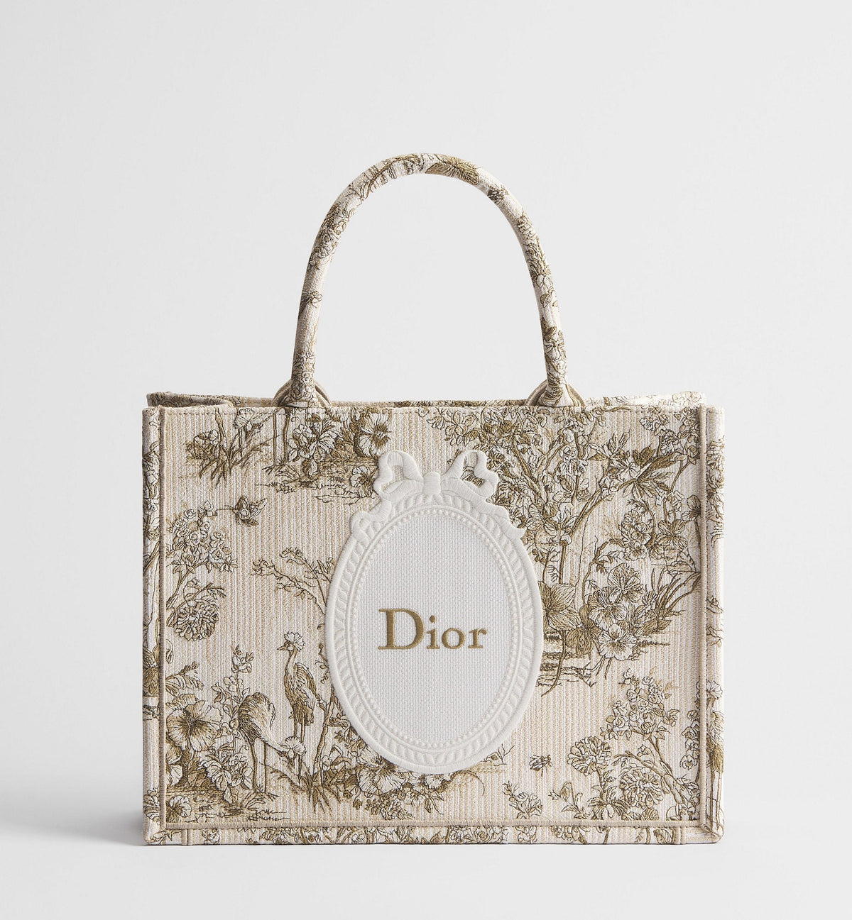 Medium Book Designer Tote Bag With Toile de Jouy Garden Embroidery And Strap
