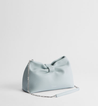 Small Bow Luxury Handbag With Ice Blue Lambskin And Chain Strap