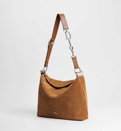 Medium Shoulder Luxury Handbag With Golden Saddle Suede Calfskin And Strap