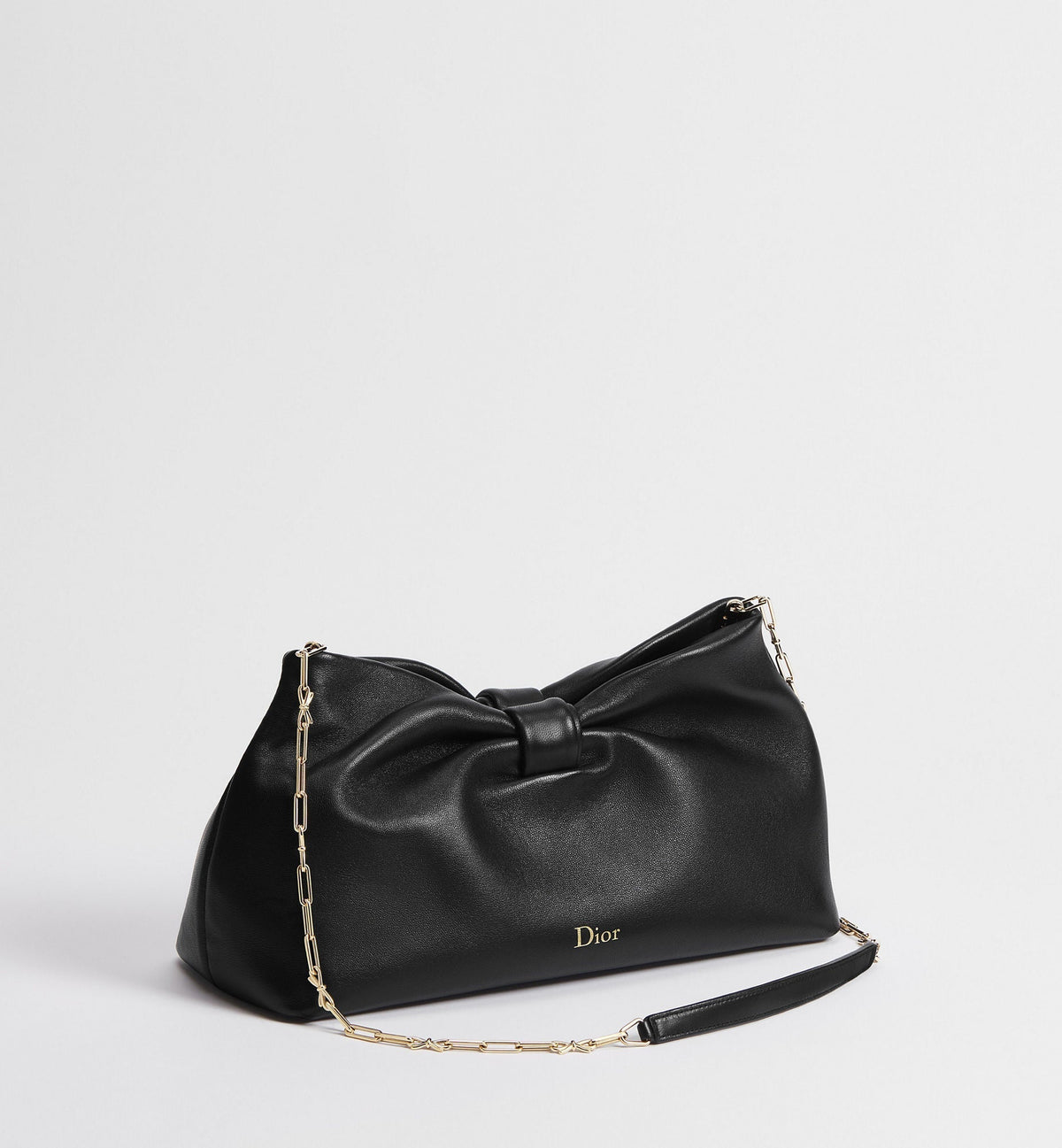 Medium Dior Bow Luxury Handbag With Black Lambskin And Chain Strap