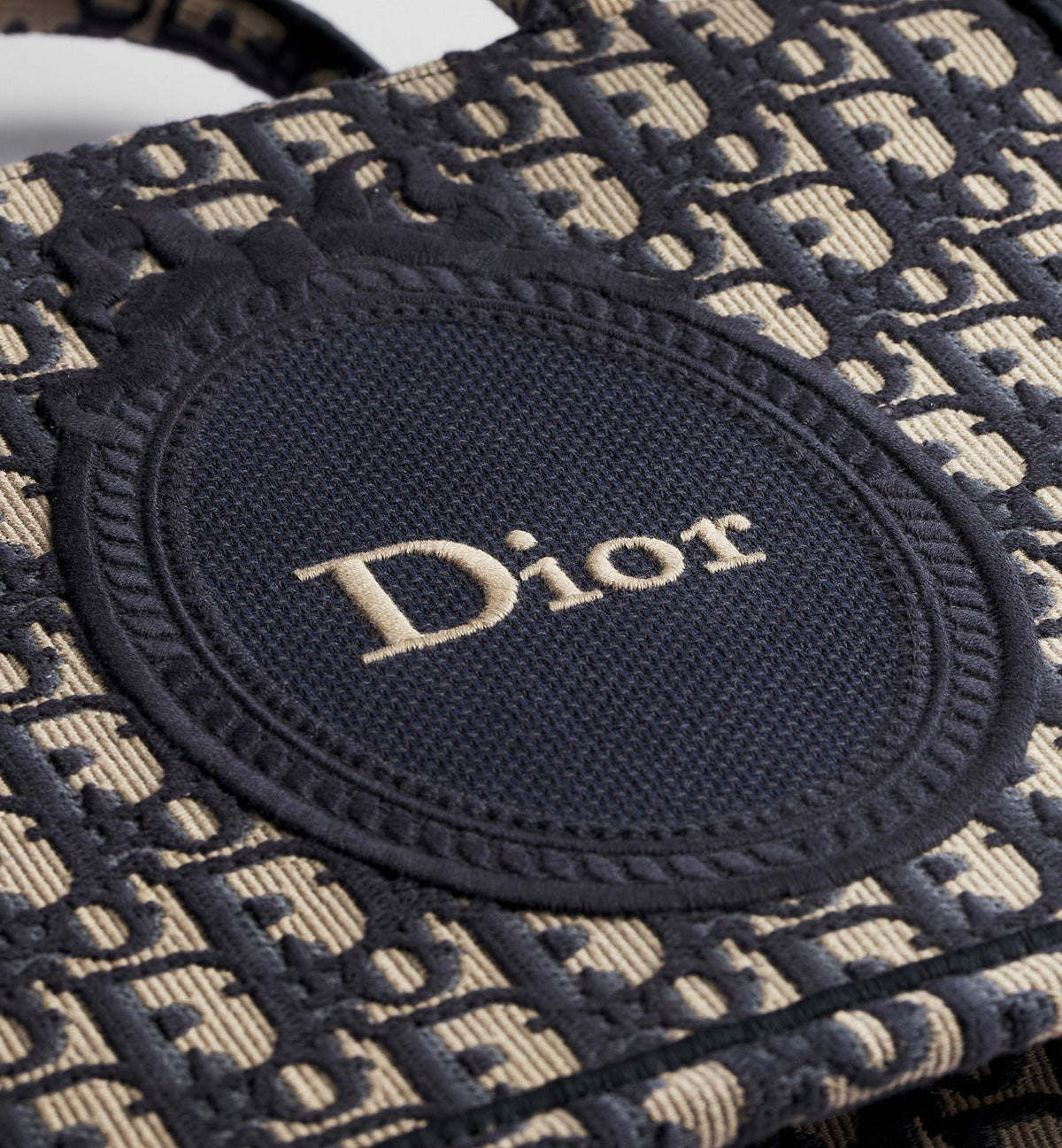 Small Book Designer Tote Bag with Blue Oblique Jacquard and Médaillon Signature