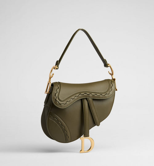 Saddle Luxury Handbag With Strap In Khaki Calfskin