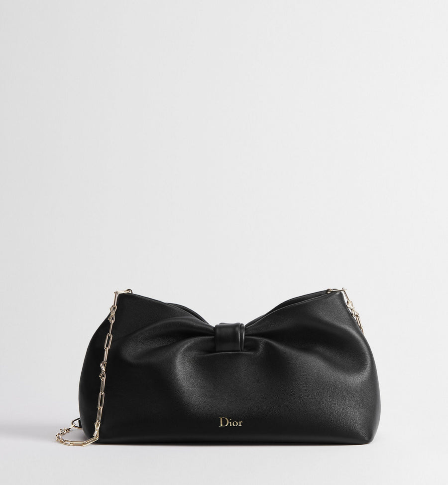 Medium Dior Bow Luxury Handbag With Black Lambskin And Chain Strap