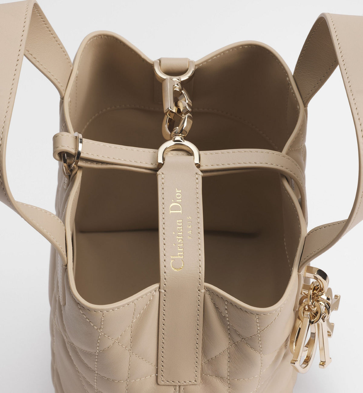 Small Toujours Vertical Designer Shoulder Tote With Powder Beige Macrocannage Calfskin And Strap