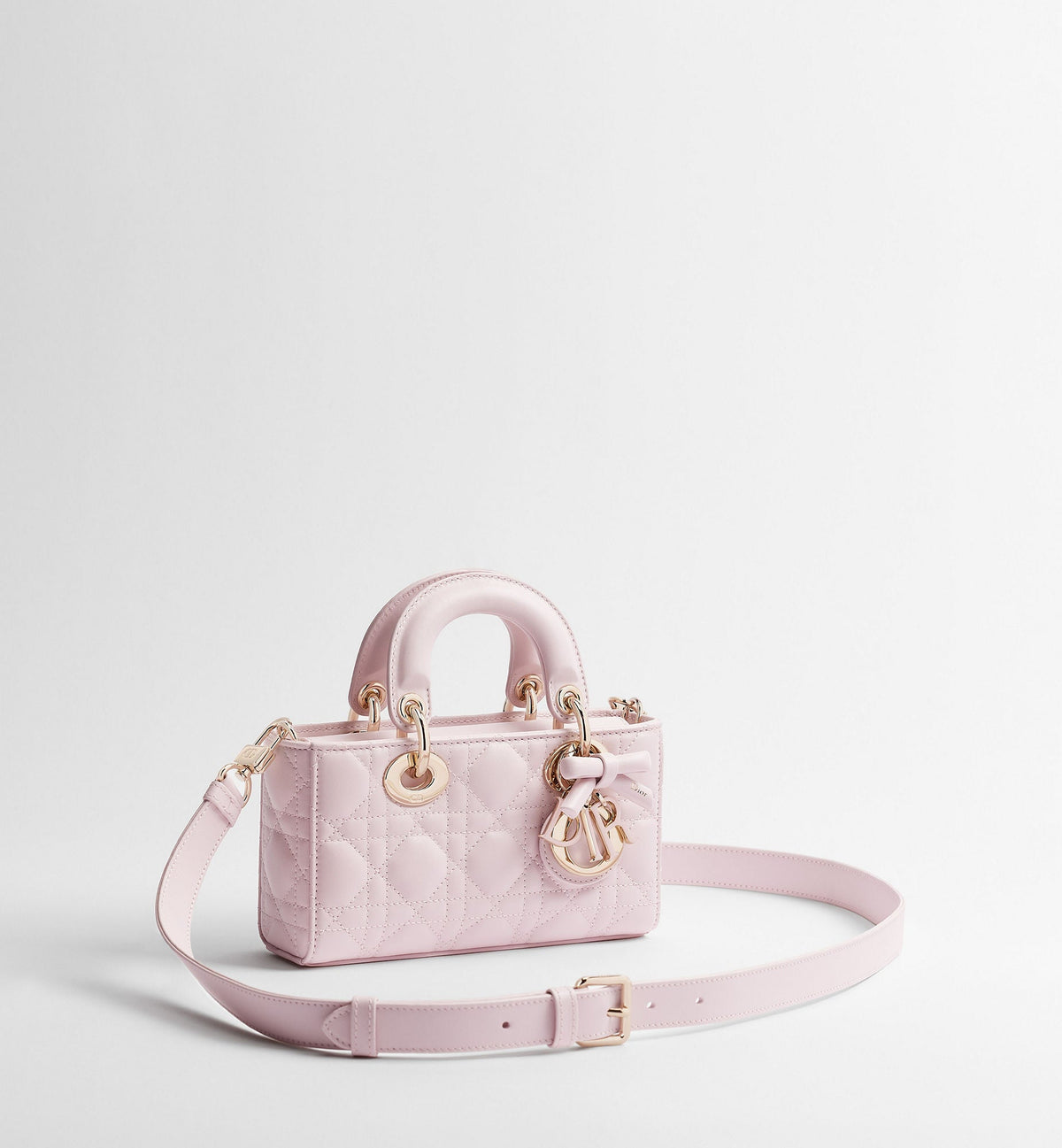 Mini Lady D-Joy Luxury Handbag With Rose Tendre Cannage Lambskin And Chain Strap