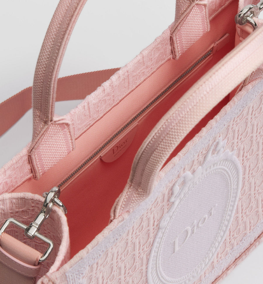 Medium Book Designer Tote Bag With Soupir Pink Oblique Embroidery And Strap