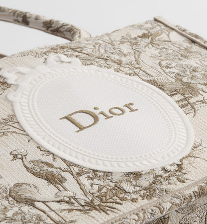 Medium Book Designer Tote Bag With Toile de Jouy Garden Embroidery And Strap