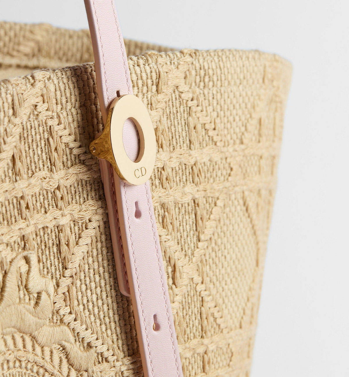 Medium Dior Blooming Luxury Handbag With Rose Tendre Pink Raffia-Effect Cannage And Strap