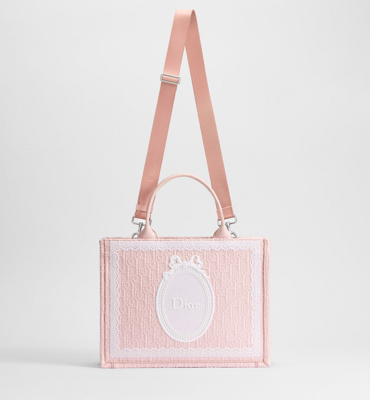 Medium Book Designer Tote Bag With Soupir Pink Oblique Embroidery And Strap