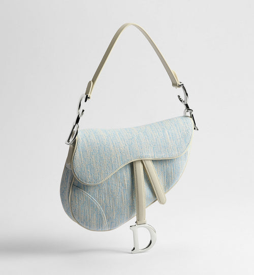 Saddle Luxury Handbag With Strap In Céleste Blue Washed Jacquard