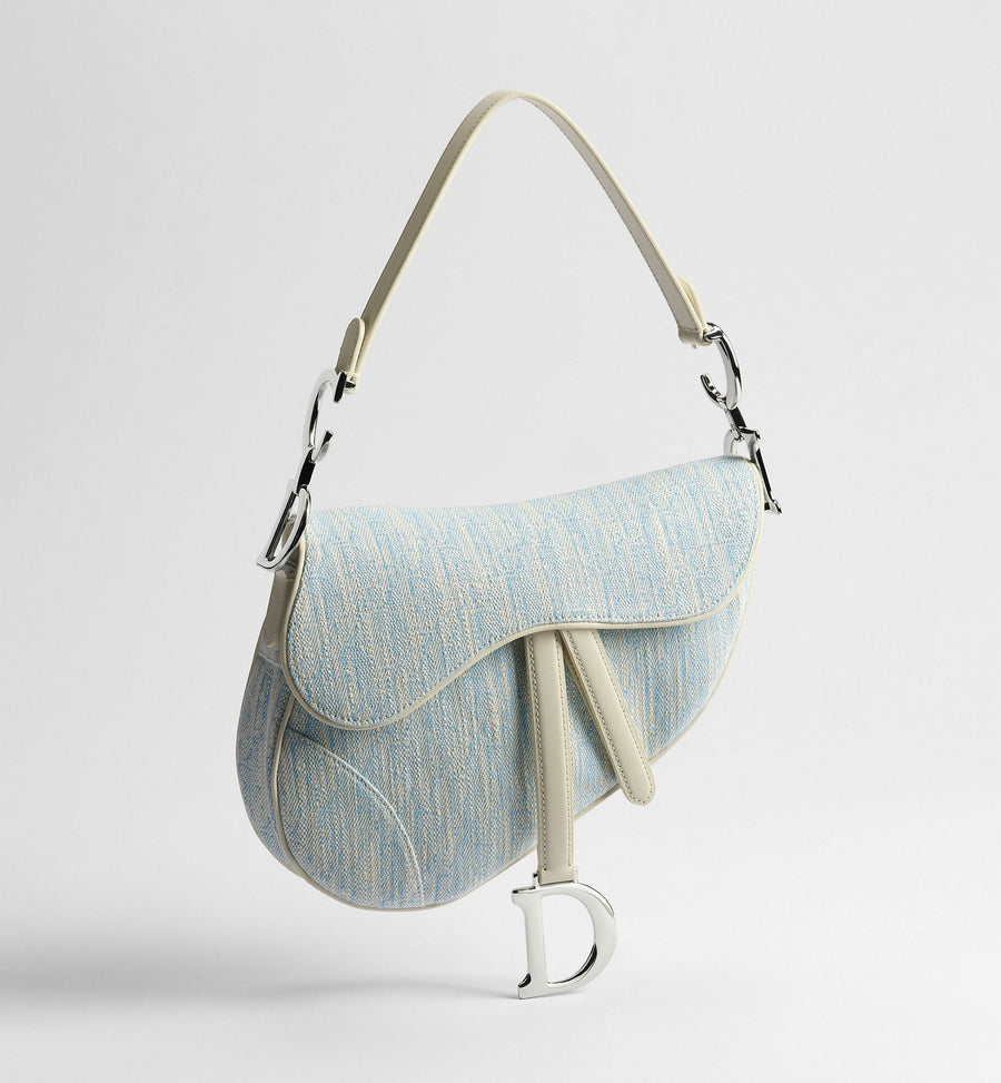 Saddle Luxury Handbag With Strap In Céleste Blue Washed Jacquard