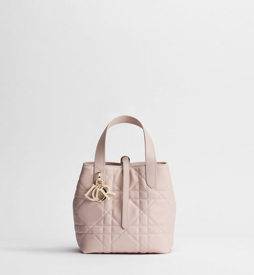 Small Toujours Vertical Designer Shoulder Tote With Powder Pink Macrocannage Calfskin And Strap