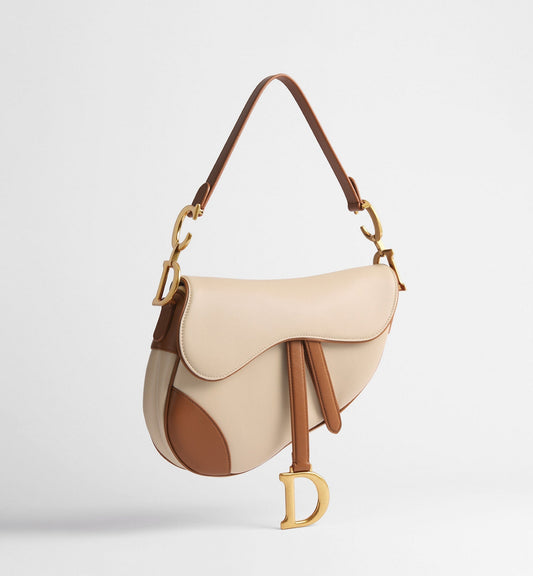 Medium Saddle Luxury Handbag With Two-Tone Trench And Marron Bobby Calfskin And Strap