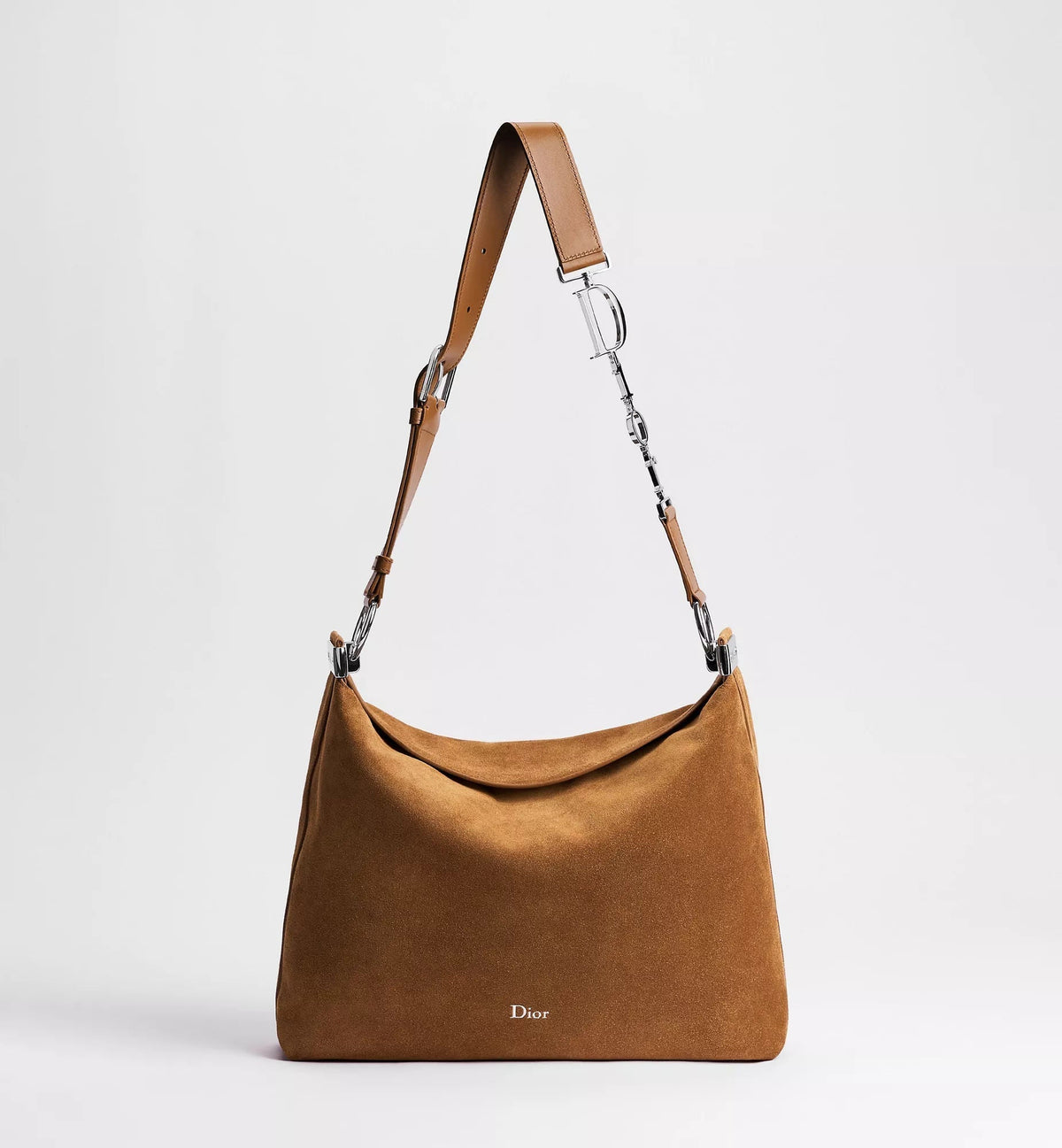 Medium Shoulder Luxury Handbag With Golden Saddle Suede Calfskin And Strap