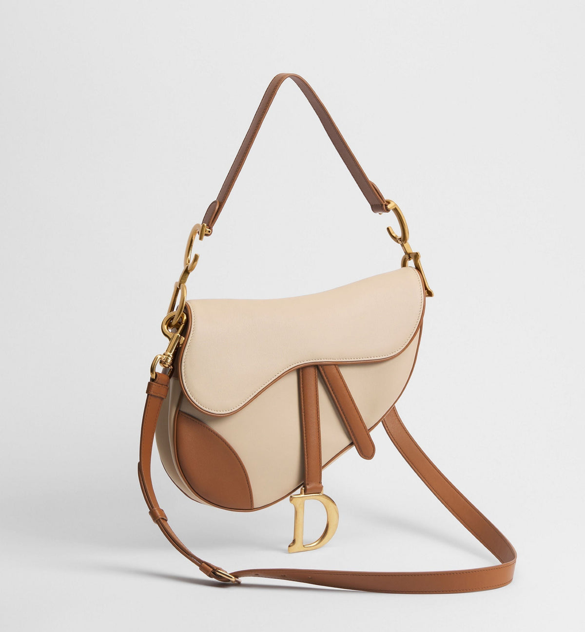 Medium Saddle Luxury Handbag With Two-Tone Trench And Marron Bobby Calfskin And Strap