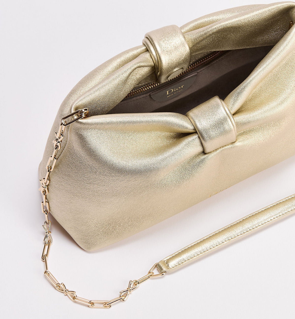Small Bow Luxury Handbag With Mekong Laminated Lambskin And Chain Strap