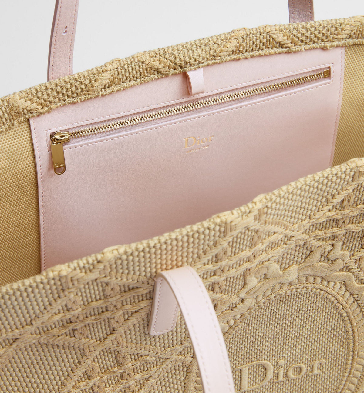 Medium Dior Blooming Luxury Handbag With Rose Tendre Pink Raffia-Effect Cannage And Strap