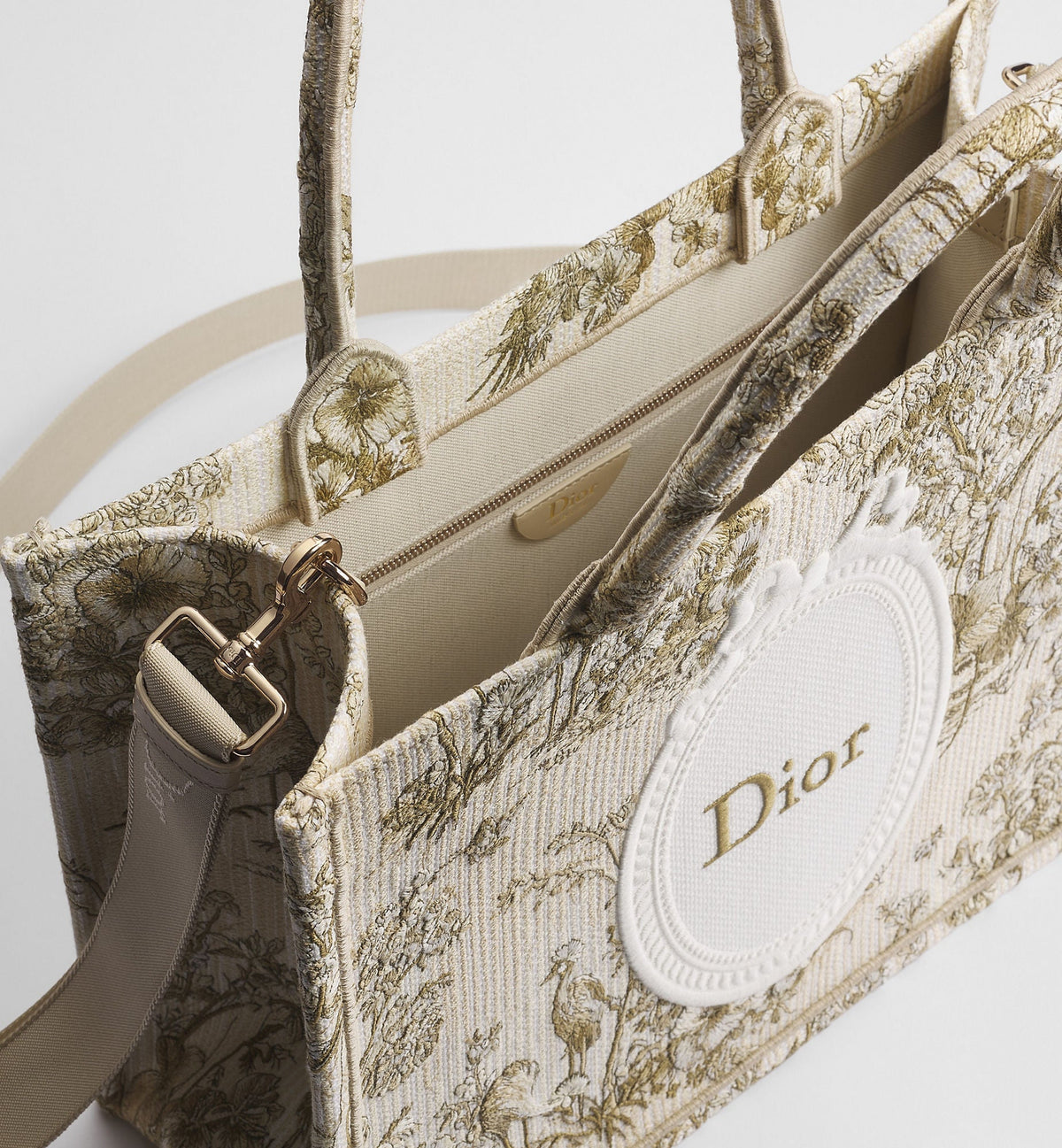 Medium Book Designer Tote Bag With Toile de Jouy Garden Embroidery And Strap