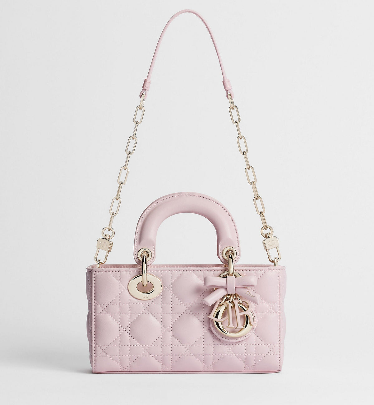 Mini Lady D-Joy Luxury Handbag With Rose Tendre Cannage Lambskin And Chain Strap