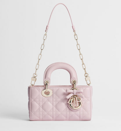 Mini Lady D-Joy Luxury Handbag With Rose Tendre Cannage Lambskin And Chain Strap