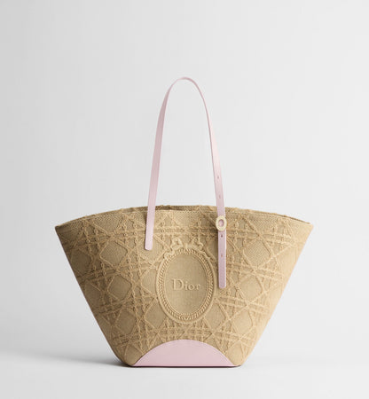 Medium Dior Blooming Luxury Handbag With Rose Tendre Pink Raffia-Effect Cannage And Strap