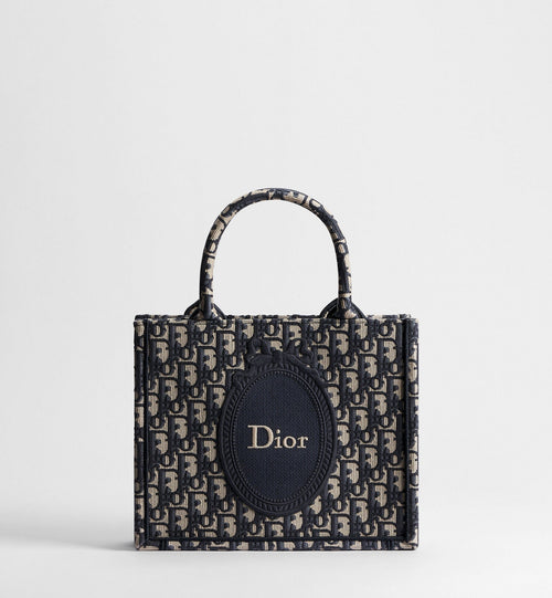 Small Book Designer Tote Bag with Blue Oblique Jacquard and Médaillon Signature