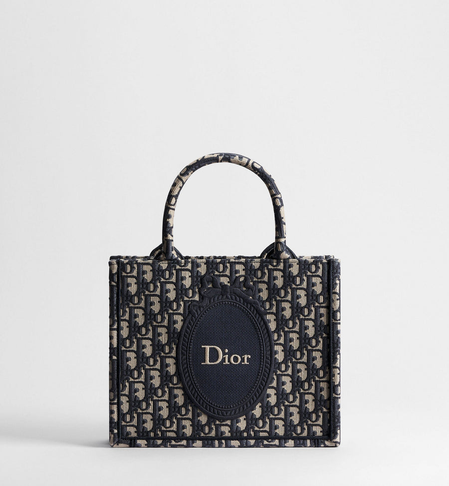 Small Book Designer Tote Bag with Blue Oblique Jacquard and Médaillon Signature