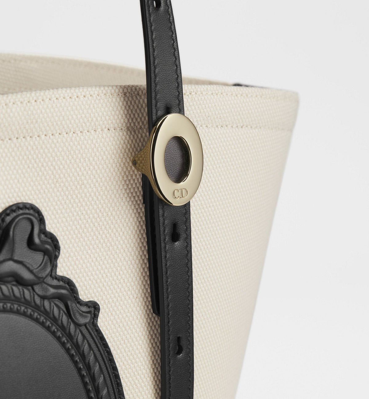 Small Dior Blooming Luxury Handbag With Beige Canvas And Black Calfskin