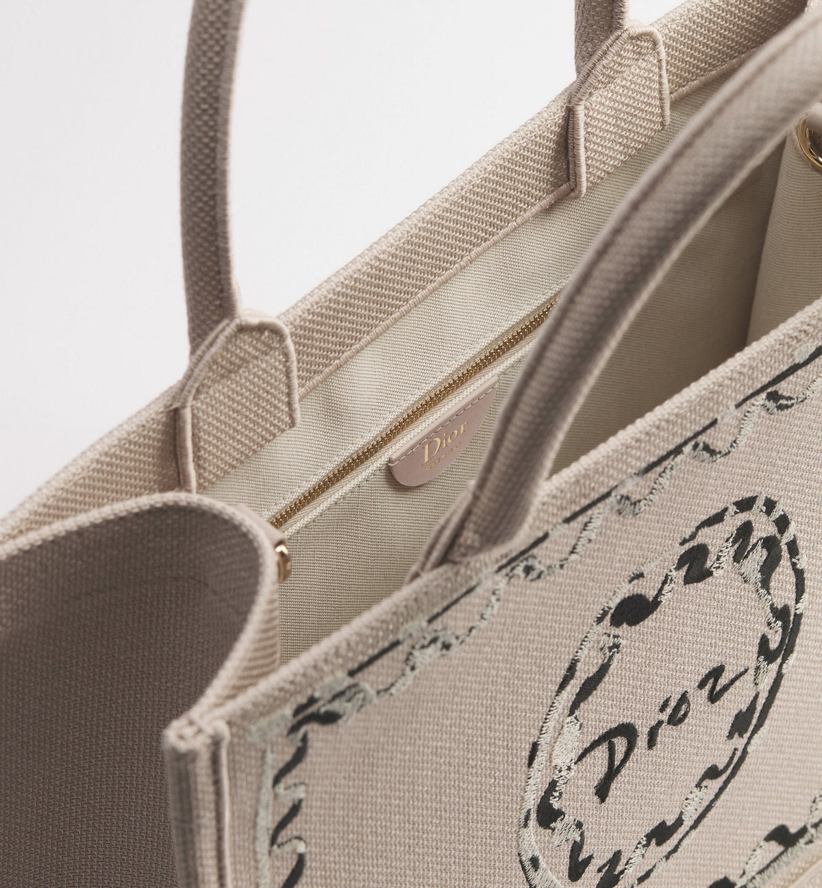 Medium Book Designer Tote Bag With Beige Painted Ribbon Embroidery And Shoulder Strap