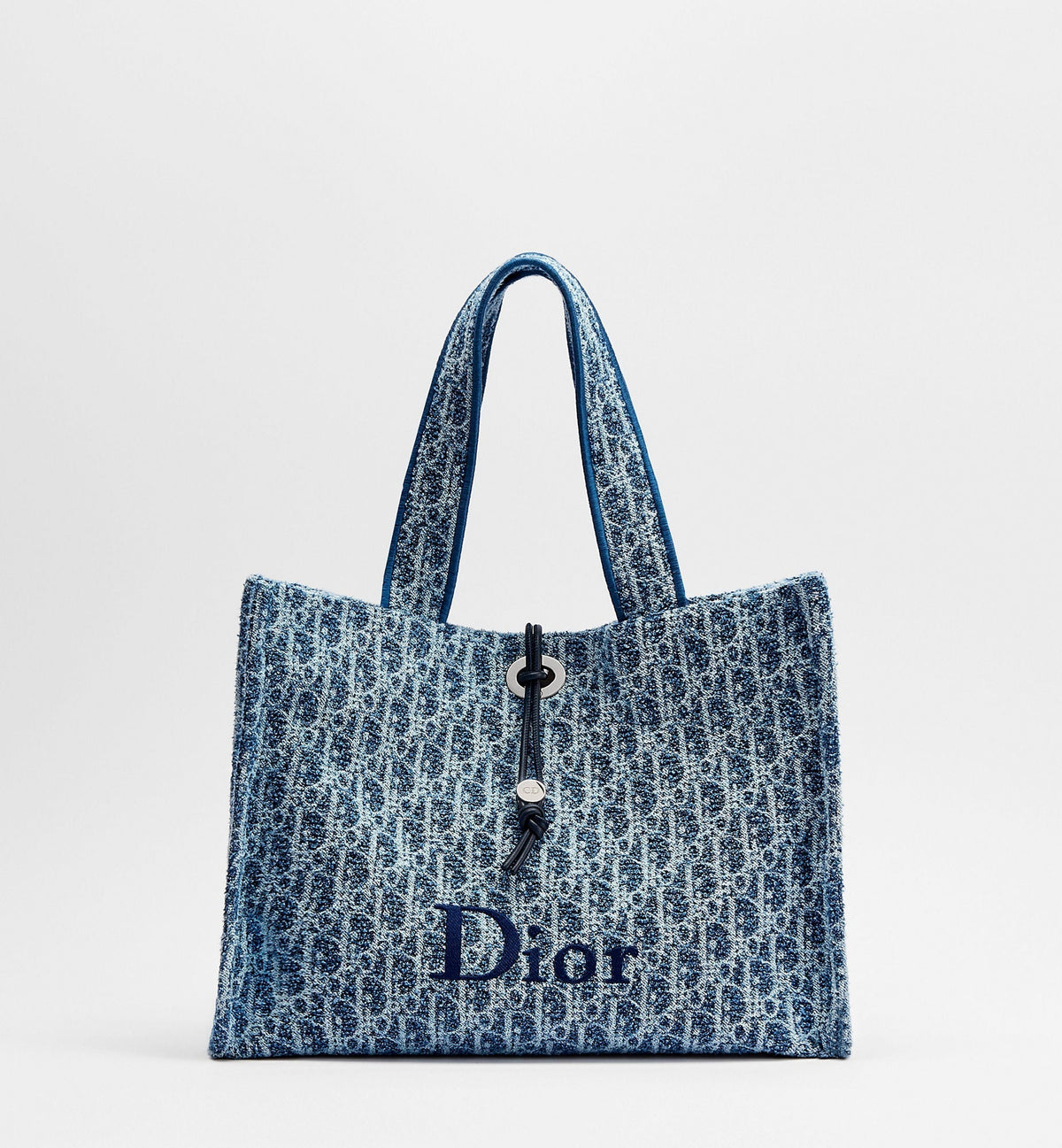 Medium Spongy Book Designer Tote Bag With Blue Textured Fabric And Drawstring Closure