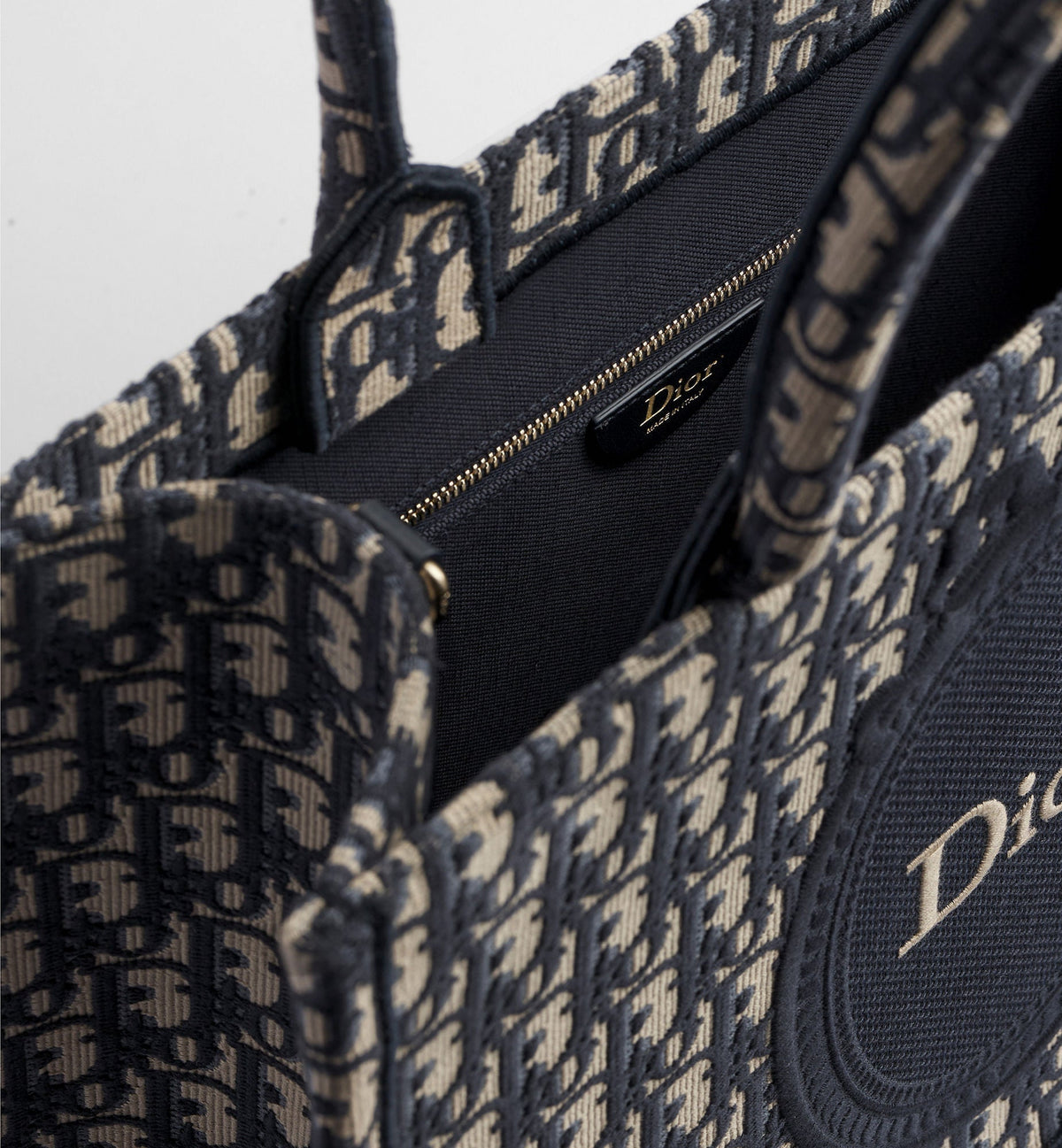 Medium Dior Book Designer Tote Bag With Blue Oblique Jacquard And Embroidered Médaillon