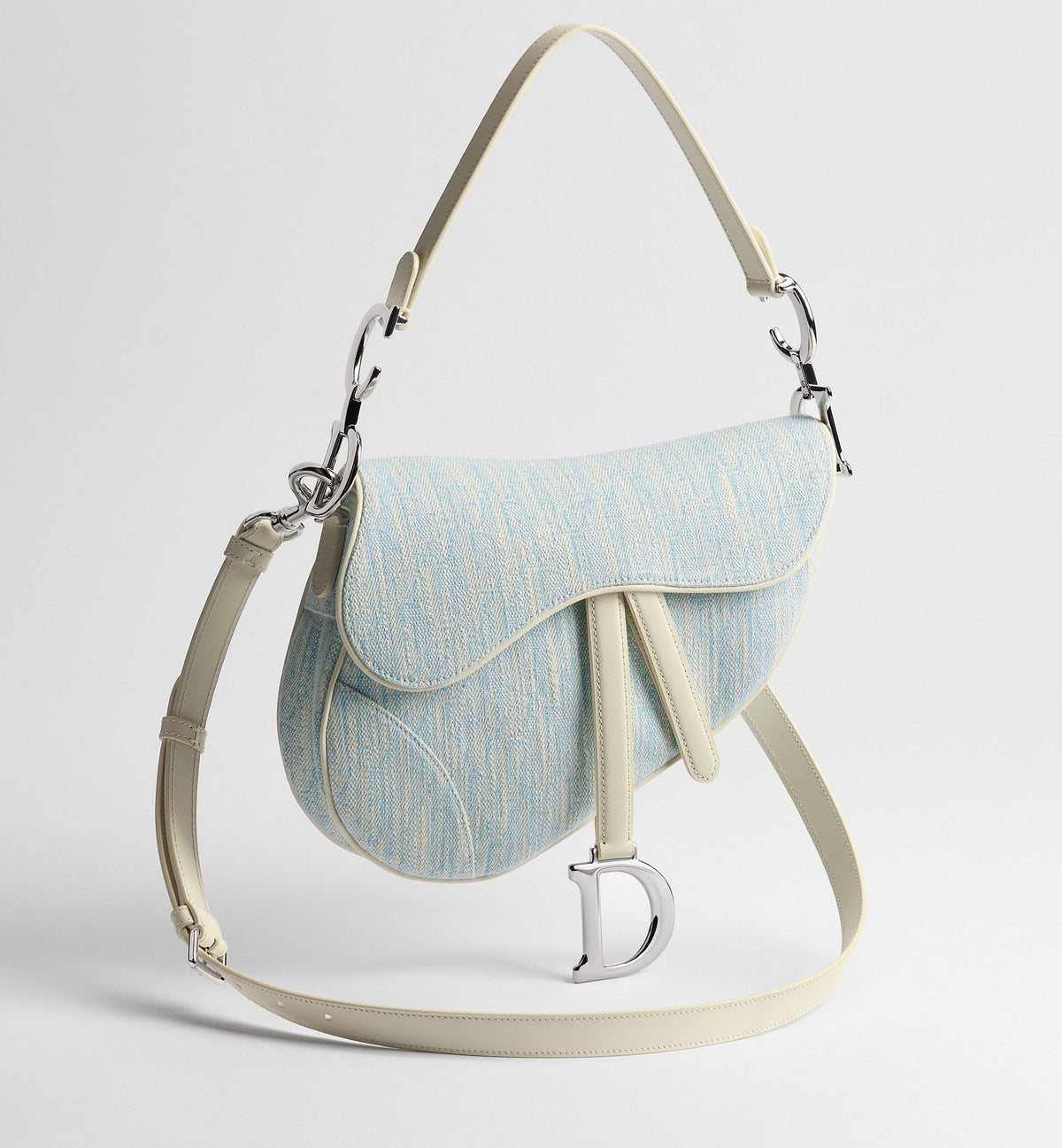 Saddle Luxury Handbag With Strap In Céleste Blue Washed Jacquard