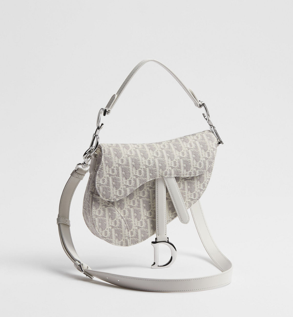 Small Saddle Luxury Handbag With Latte and Gray Oblique Jacquard And Strap