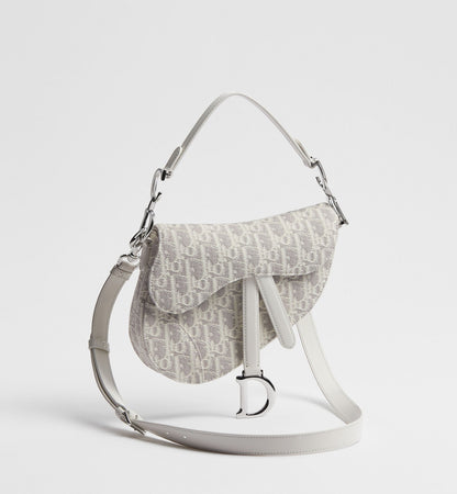 Small Saddle Luxury Handbag With Latte and Gray Oblique Jacquard And Strap