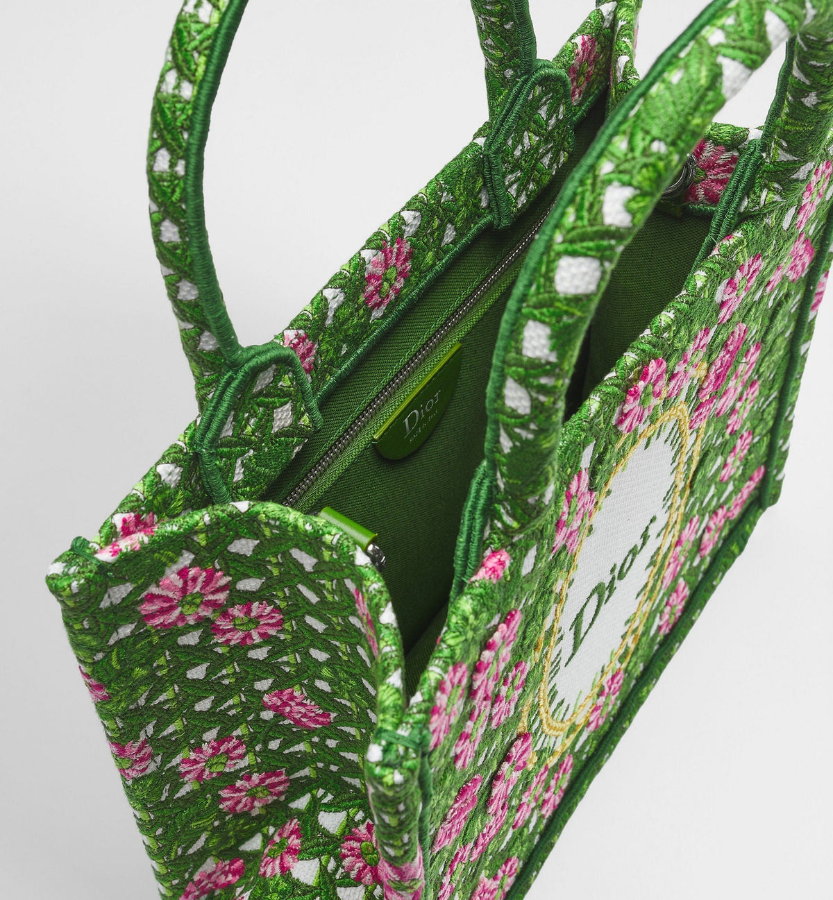 Small Book Designer Tote Bag With Multicolor Cannage Garden Embroidery And Strap