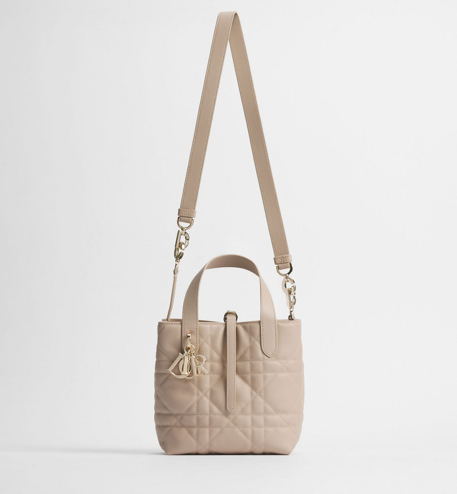Small Toujours Vertical Designer Shoulder Tote With Powder Beige Macrocannage Calfskin And Strap