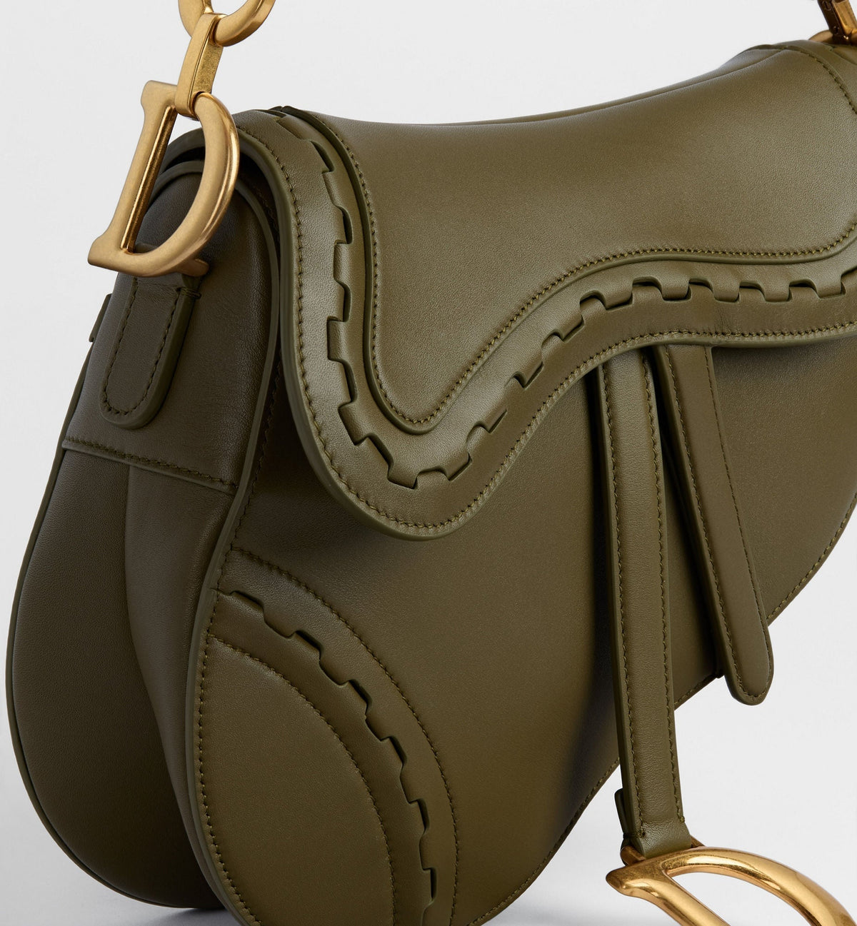 Saddle Luxury Handbag With Strap In Khaki Calfskin