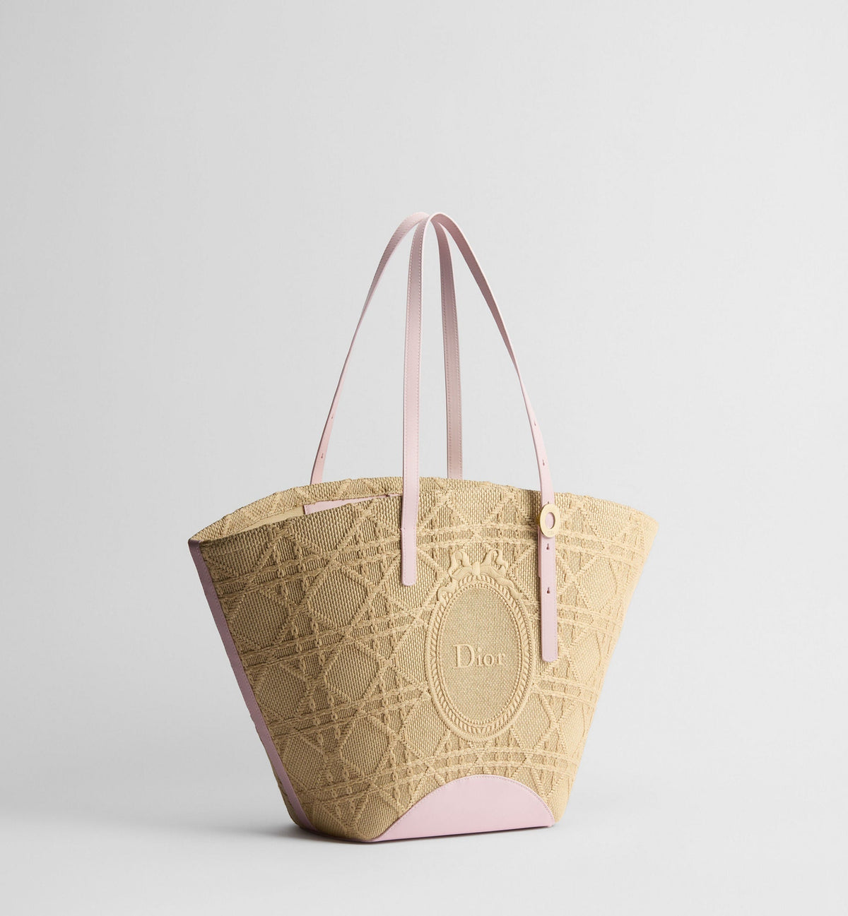 Medium Dior Blooming Luxury Handbag With Rose Tendre Pink Raffia-Effect Cannage And Strap
