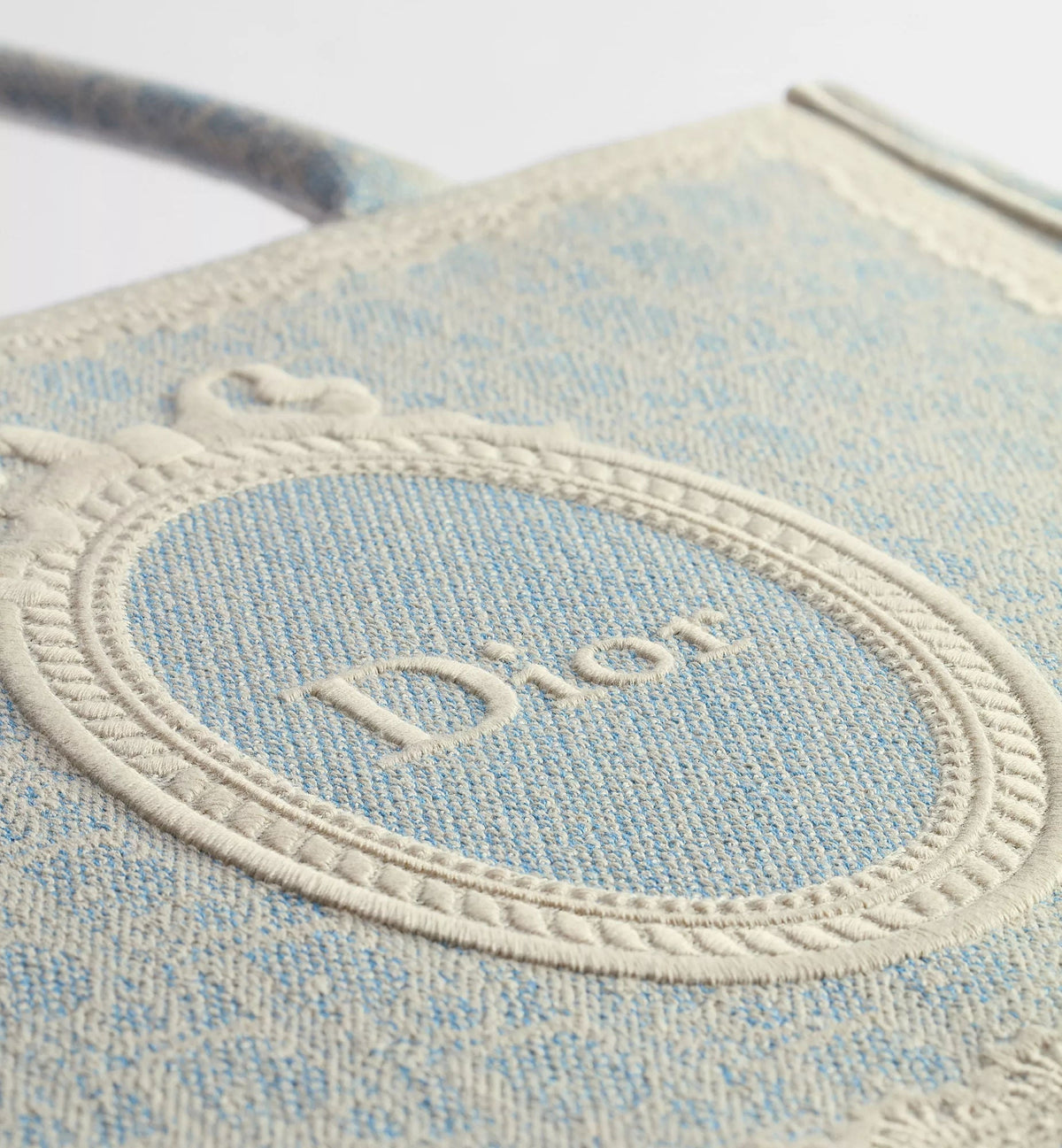 Medium Book Designer Tote Bag With Céleste Blue Washed Embroidery And Shoulder Strap