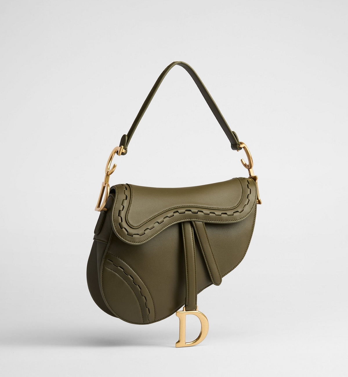 Saddle Luxury Handbag With Strap In Khaki Calfskin