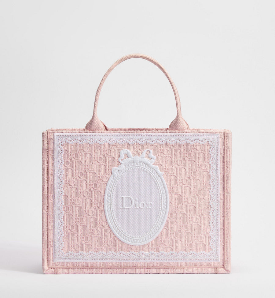 Medium Book Designer Tote Bag With Soupir Pink Oblique Embroidery And Strap