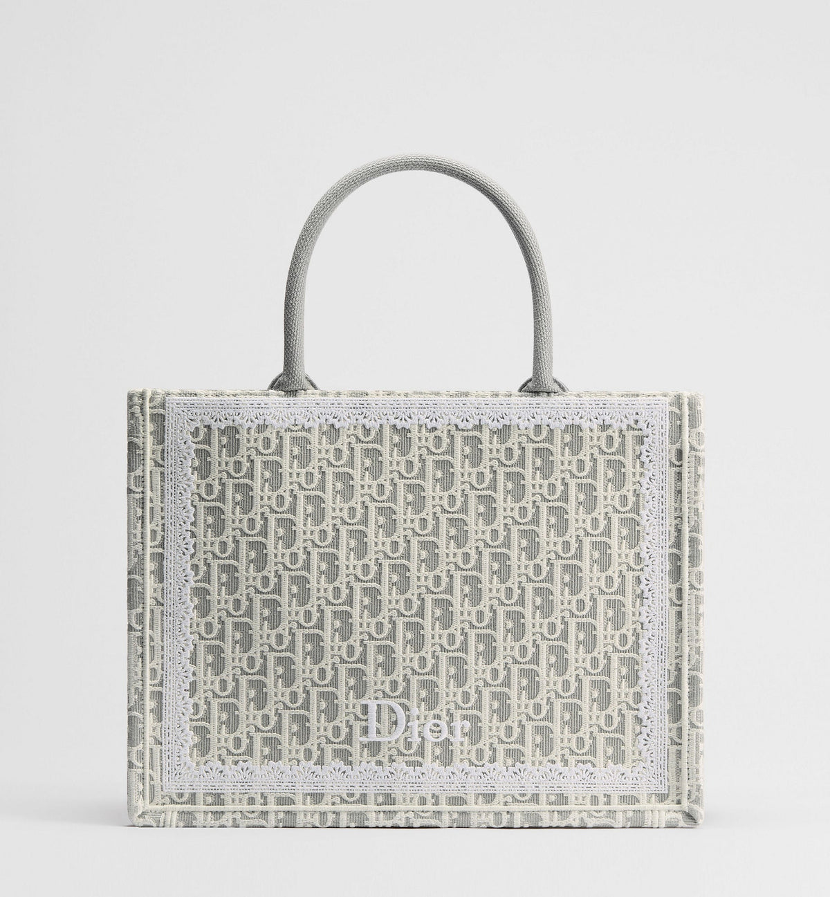 Med Book Designer Tote Bag With Latte & Gray Oblique Embroidery & White Lace & Strap