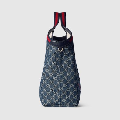 Large Designer Shoulder Tote With Web GG Denim Detachable Pouch