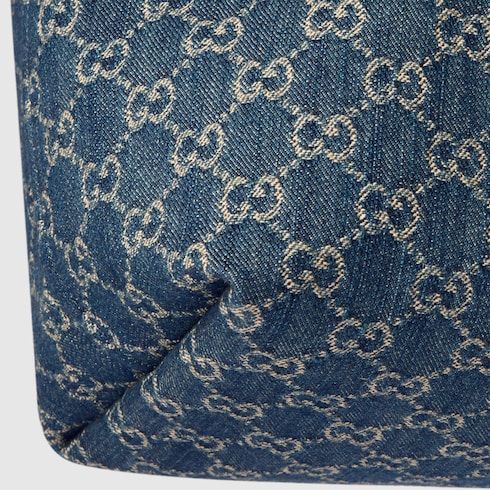 Large Designer Shoulder Tote With Web GG Denim Detachable Pouch
