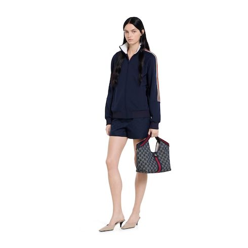 Small Designer Shoulder Tote With Web GG Denim Detachable Pouch