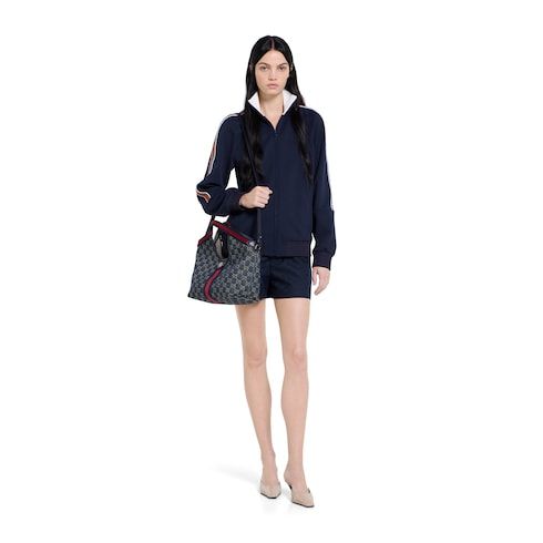 Small Designer Shoulder Tote With Web GG Denim Detachable Pouch